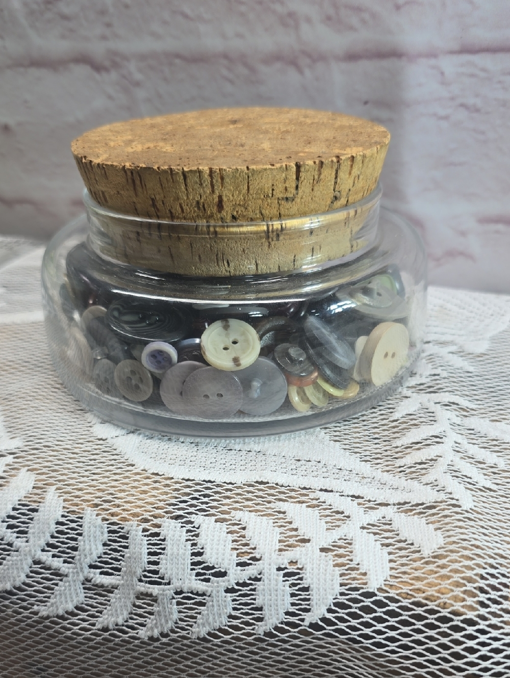 Glass Jar with Cork Lid and Assorted  Buttons - Clear and Natural